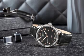 Zeppelin LZ 127 Graf Zeppelin Automatic Мужские Часы 40mm Black Dial Black Leather Strap (7656-2)
