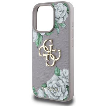 Case Guess Grained Roses Big 4G logo Aizsargapvalks priekš iPhone 16 Pro / violets (GUHCP16LPGROP4MU)
