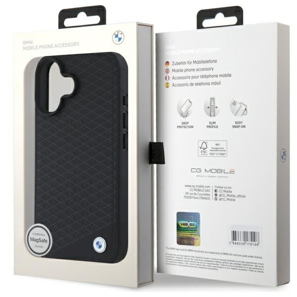 BMW BMHMP16S23RDDK Sign Leather Diamond Metal Logo MagSafe Aizsargapvalks priekš iPhone 16 6.1