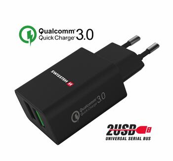 Swissten Premium Зарядное устройство 2x USB / QC3.0 23W (SW-T-23W-QC30-BK)