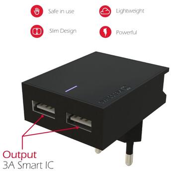 Swissten Зарядное устройство USB 3А / 15W С проводом USB-C 1.2m (SW-DET-3AWCUC-B)