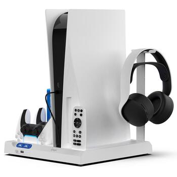 iPega P5S028 Uzlādes Statīvs + Dzesēšana priekš PS5 / PS5 Slim / PS5 Pro Spēļu Kontrolieriem (P5S028)