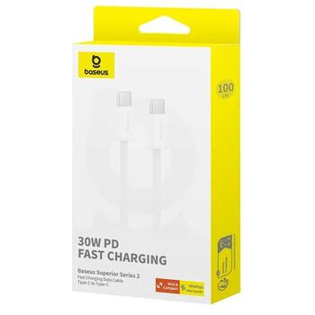 Baseus Superior Series 2 Fast Charging Data Cable Ātrās uzlādes datu kabelis Type-C to Type-C 30W 1m / mēness balts (P10365200211-00)