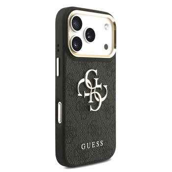 Guess PU Leather 4G Metal Logo Gold Frame Case Aizsargapvalks priekš iPhone 17 Pro / melns (GUHCP17L4GMGCGR)