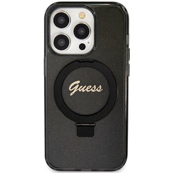 Guess GUHMP15LHRSGSK Hardcase Ring Stand Script Glitter MagSafe Aizsargapvalks priekš iPhone 15 Pro 6.1