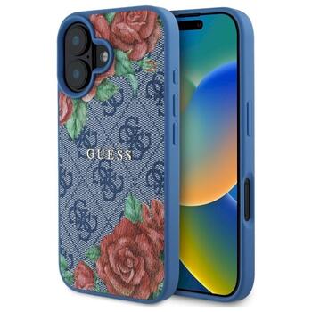 Guess GUHMP16SP4ROPEMCB Hardcase 4G Flowers Print MagSafe Aizsargapvalks priekš iPhone 16 6.1