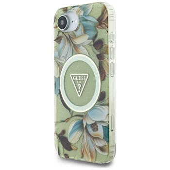 Case Guess IML Metal Glitter Flowers Triangle MagSafe Защитный чехол для iPhone 16e / 17e / зелёный (GUHMPSE4HFLPEDN)