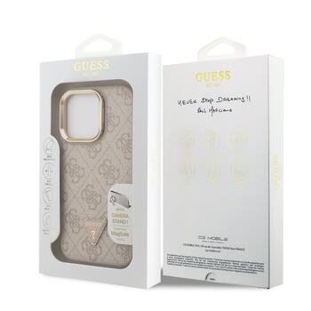 Guess PU 4G Strass Triangle Logo Stand Camera Frame MagSafe Case Защитный чехол для iPhone 15 Pro Max / розовый (GUHMP15XPCS4GPTP)