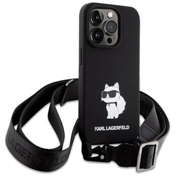Karl Lagerfeld Crossbody Silicone Choupette Back Case Aizsargapvalks Priekš Apple iPhone 15 Pro Max (KLHCP15XSCBSCNK)