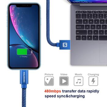 Swissten Textile Fast Charge 3A Lightning Кабель Для Зарядки и Переноса Данных 1.2m (SW-QU-LIGH-3A-1.2M-BL)