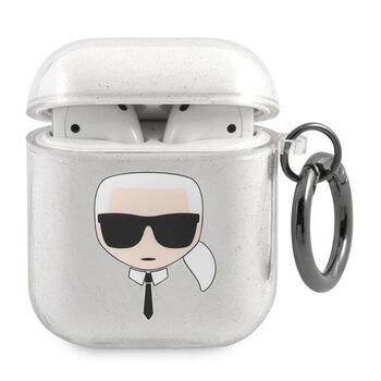 Karl Lagerfeld KLA2UKHGS AirPods cover Защитный чехол для AirPods Glitter Karl`s Head / серебристый (KLA2UKHGS)