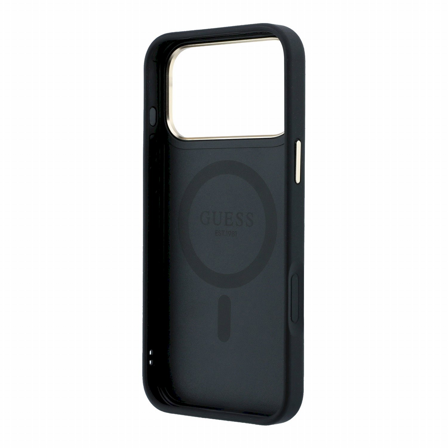 Guess PU 4G Ring Stand MagSafe Case Aizsargapvalks priekš iPhone 18 Pro / melns (GUHMP18L6PS4RSCLK)