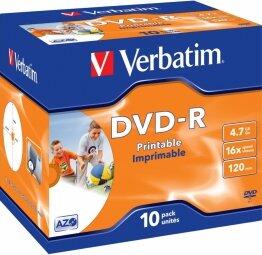 Verbatim Матрицы DVD-R AZO 4.7GB 16x Printable, ID Branded,10 Pack Jewel (43521V)