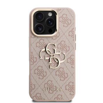 Guess PU 4G Metal Logo Stand Camera Frame Case Защитный чехол для iPhone 16 Pro / розовый (GUHCP16LPCS4GP4P)