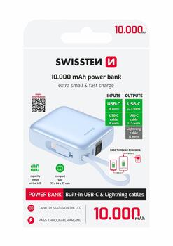 Swissten SPACE Power Bank Переносная зарядная батарея USB-C / Lightning / 10000 mAh Голубой (22013984)