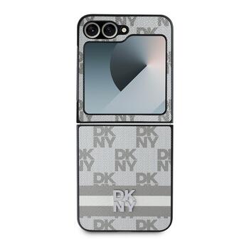 DKNY PU Leather Checkered Pattern and Stripe Case Aizsargapvalks priekš Samsung Galaxy Z Flip 6/7 FE / bēšs (DKHCZF6PCPTSSE)