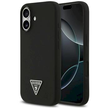 Case Guess Silicone Triangle Logo MagSafe Aizsargapvalks priekš iPhone 17 / melns (GUHMP17SSCTRLMK)