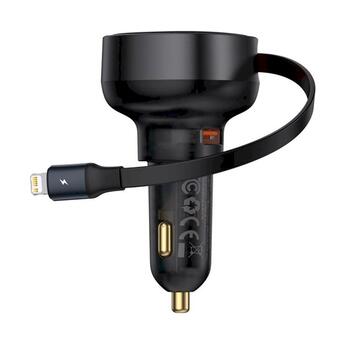 Baseus Enjoyment Pro 55W USB-A Auto lādētājs ar ievietojamu Lightning kabeli / melna (CCTXP-UCL)