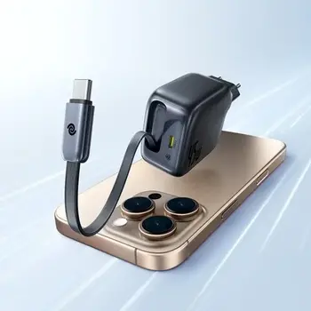 Baseus EnerCore CJ11 Зарядное устройство 45W USB-C со встроенным выдвижным кабелем USB-C / чёрная (6932172695484)