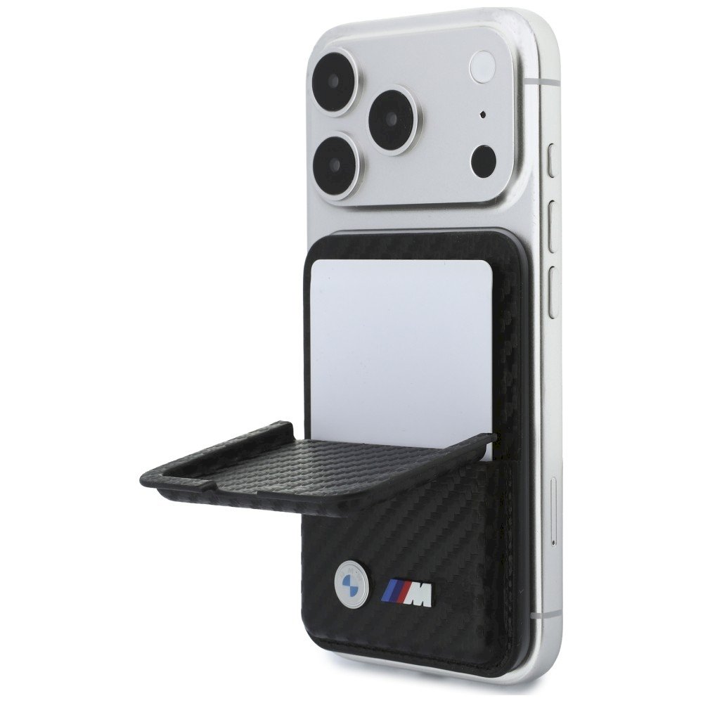 BMW M Carbon Wallet Case Metal Logos MagSafe Telefona maciņš ar rāvējslēdzēju / melns (BMOWMCS26PCILK)