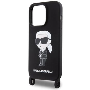 Karl Lagerfeld Crossbody Silicone Ikonik Back Case Aizsargapvalks Priekš Apple iPhone 15 Pro Max (KLHCP15XSCBSKNK)