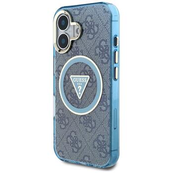 Guess IML Metal Glitter 4G Circle Triangle MagSafe Aizsargapvalks priekš iPhone 16 / zils (GUHMP16SHG4PRTGB)