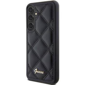 Guess GUHCS23FEPSQSQSK Quilted Metal Logo Aizsargapvalks priekš Samsung Galaxy S23 FE / melns (GUHCS23FEPSQSQSK)