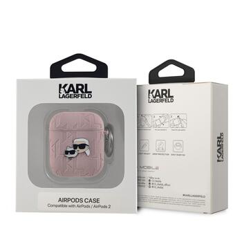 Karl Lagerfeld PU Embossed Karl and Choupette Heads Case Защитный чехол для AirPods 1/2 / розовый (KLA2PGKCPP)