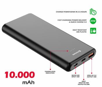 Swissten Line Power Bank Переносная зарядная батарея USB / USB-C / Micro USB / 20W / 10000 mAh (22013912)