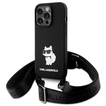 Karl Lagerfeld Crossbody Silicone Choupette Back Case Aizsargapvalks Priekš Apple iPhone 15 Pro Max (KLHCP15XSCBSCNK)