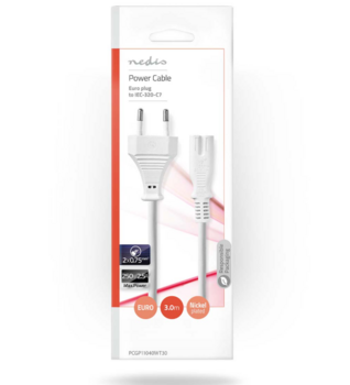 Nedis PCGP11040WT30 Кабель питания Euro Plug - IEC-320-C7 / 3m (PCGP11040WT30)