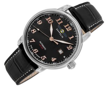 Zeppelin LZ 127 Graf Zeppelin Automatic Мужские Часы 40mm Black Dial Black Leather Strap (7656-2)