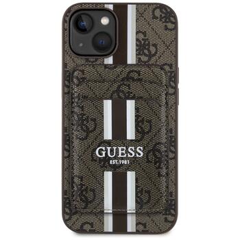 Case Guess 4G Stripes with wallet Magsafe Aizsargapvalks priekš iPhone 15 / brūns (GUBPHCP15SP4RPSW)