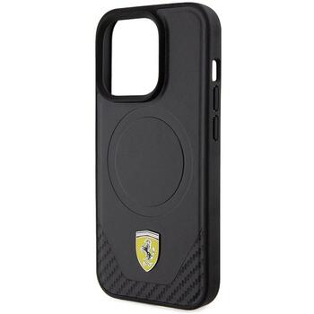 Ferrari Carbon Metal Logo MagSafe Back Case Aizsargapvalks Priekš Apple iPhone 15 Pro (FEHMP15LPTEK)