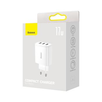 Baseus Kompaktais Lādētājs 3 x USB / 17W (BRA011961)