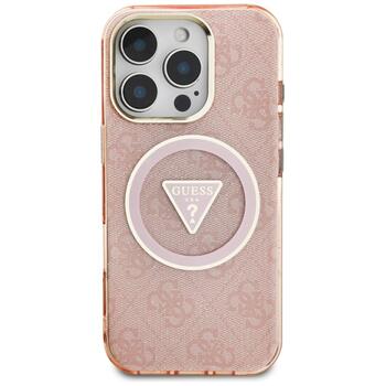 Case Guess IML Metal Glitter 4G Circle Triangle MagSafe Защитный чехол для iPhone 16 Pro Max / розовый (GUHMP16XHG4PRTGP)