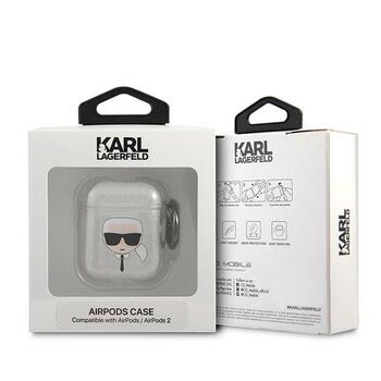 Karl Lagerfeld KLA2UKHGS AirPods cover Защитный чехол для AirPods Glitter Karl`s Head / серебристый (KLA2UKHGS)