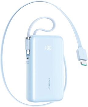Joyroom JR-PR2L Power Bank with Digital Display C+U+U PD 35W 10000 mAh with Built-in Retractable Type-C and Lightning Lanyard Cable 0.7m Зарядная батарея / синий (JR-PR2L-BLU)
