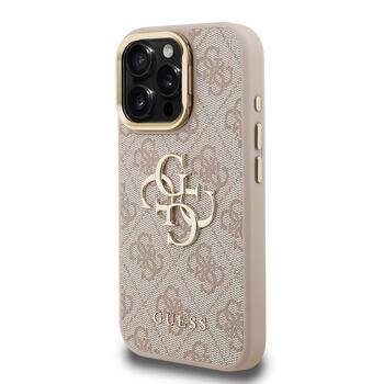 Guess PU 4G Metal Logo Stand Camera Frame Case Защитный чехол для iPhone 16 Pro / розовый (GUHCP16LPCS4GP4P)