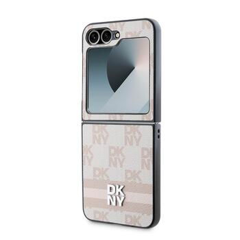 DKNY PU Leather Checkered Pattern and Stripe Case Aizsargapvalks priekš Samsung Galaxy Z Flip 6/7 FE / rozā (DKHCZF6PCPTSSP)