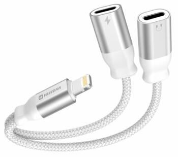 Swissten Textile Lightning Audio Charging Adapteris 2x Lightning 0.12m (73502306)