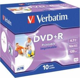Verbatim Матрицы DVD+R AZO 4.7GB 16x Printable ID Branded, 10 Pack Jewel (43508V)