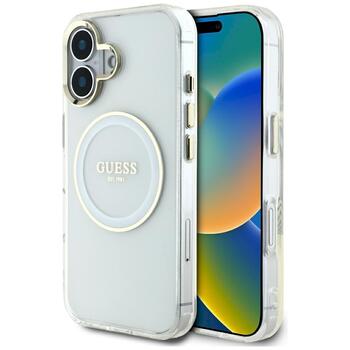 Case Guess IML Metal Colored Circle Classic Logo MagSafe Защитный чехол для iPhone 16 / белый (GUHMP16SHTDRCEDH)