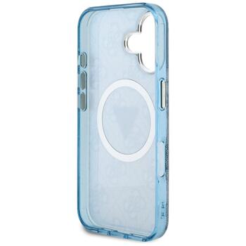 Guess IML Metal Glitter 4G Circle Triangle MagSafe Aizsargapvalks priekš iPhone 16 / zils (GUHMP16SHG4PRTGB)