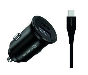 Swissten 35W Metāla Automašīnas Lādētājs ar 25W Samsung SFC + 10W USB (SW-CCH-ME-SFC-25W-BK)