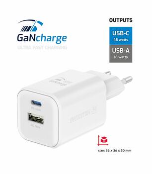 Swissten Travel 3арядное устройство GaN USB-C / PD USB-A / 18W QC / 45W (22071300)