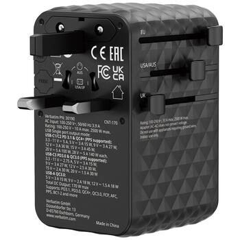 Verbatim Travel Adapter Адаптер EU / UK / US / 2x USB-A / 3x USB-C 70W (30190)