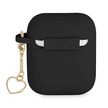 Guess GUA2LSCHSK AirPods cover Aizsargapvalks priekš Silicone Charm Heart Collection / melns (GUA2LSCHSK)