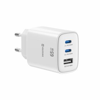 Swissten Edge Tīkla Lādētājs 2x USB-C PD 65W + USB-A QC 18W Balts (22071720)