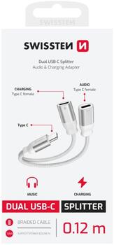 Swissten Textile USB-C Audio Charging Adapteris 2x USB-C 0.12m (73502305)